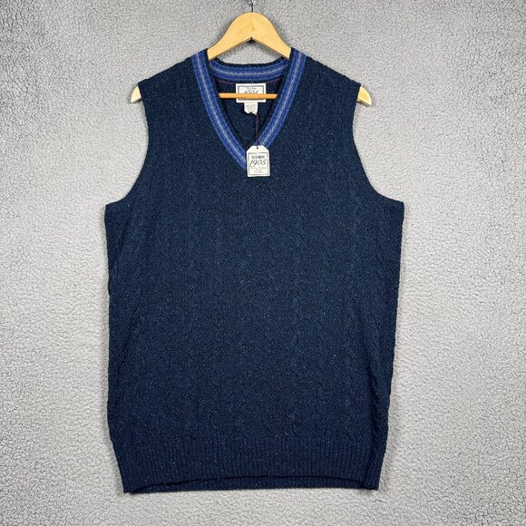 Jos A Bank Sweater Vest Mens Size Large Marled Speckled Navy Wool Blend Lightwei - Picture 1 of 8